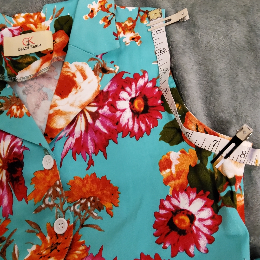 GRACE KARIN COTTON FLORAL FIT & FLARE DRESS V NECK WITH COLLAR DRESS 11-12  YEAR - Picture 6 of 9